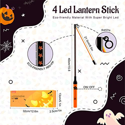 yumcute 4er Pack Laternenstab Mit LED, Outdoor Elektronischer Laternen Stab 40 cm Bastelset Kinder Geschenke für Kinderpartys, Kostümpartys, Kindergarten, Halloween, Weihnachten und Neujahr