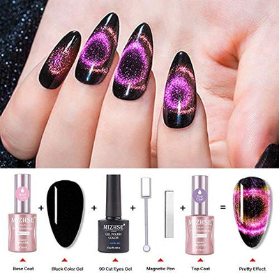 MIZHSE 9D Cat Eye Gelpoliermittel Set Chamäleon Magnetischer Gel Nagellack Tränken UV Gel Nagel Maniküre Kit 6 Farben 10ml (0,33fl oz)