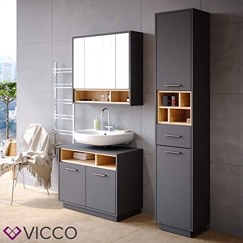 Vicco Badmöbel Set Beatrice Spiegelschrank Waschtischunterschrank Badschrank (3er-Set, Anthrazit-Sonoma)