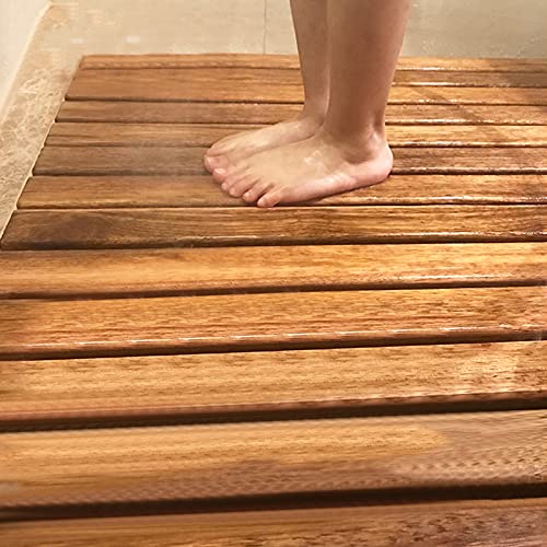 KDDFN Teak Badematte rutschfest,Luxus-Badematte aus Bambus,Bambus Badematte für die Dusche,Umweltfreundlicher Teppich für Badezimmer,Innen- und Außeneinsatz,Hellbraun (55x120cm/22x47in)