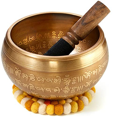 XXL Klangschale 800g - 16cm. Große Tibetische Klangschalen Set mit Klöppel und Klangschalenkissen in Loktapapier Geschenk-Box. Singing Bowl aus Tibet