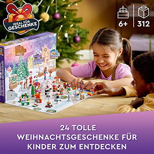 LEGO 41706 Friends Adventskalender 2022, 24 Weihnachtsspielzeuge inkl. Weihnachtsmann, Schneemann und Rentier-Figur, Geschenk zu Weihnachten für Kinder