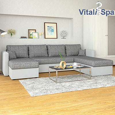 VitaliSpa Wohnlandschaft King Size 290 x 140 cm Weiß Grau - Sofa mit Schlaffunktion Schlafsofa Couch Bettfunktion Taschenfederkern Polsterecke