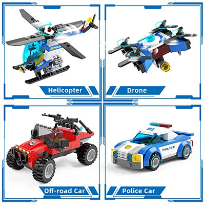 City Polizeistation Polizei Spielzeug Bausteine Set mit Polizeiauto, Hubschrauber, Rollenspiel STEM Konstruktionsspielzeug Geschenk für Jungen Mädchen Alter 6-12