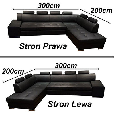 Quattro Meble Echtleder Ecksofa London PIK 6z 300 x 200 Sofa Couch mit Schlaffunktion, Bettkasten und Kopfstützen Echt Leder Eck Couch große Farbauswahl