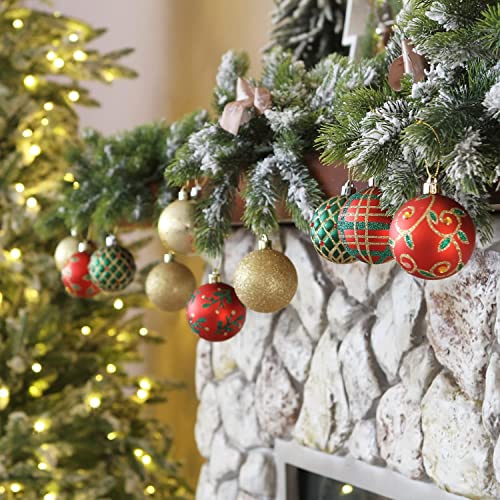 70Stücke Christbaumkugeln Kunststoff, Weihnachtskugeln Weihnachtskugeln Baumschmuck mit Stern Baumspitze für Weihnachten Hochzeit Party (Rot Grün und Gold)