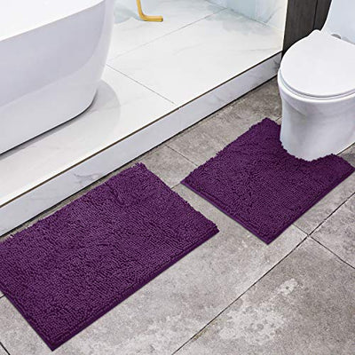 HOMEIDEAS Badezimmerteppich-Set, 2 Stück, tiefviolett, ultraweich, rutschfest, saugfähig, Chenille-Badematte, Plüsch-Badezimmerteppich, Matten für Badezimmer, Badewanne, Dusche