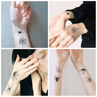 20 Blätter Temporäre Schwarz Spinnen Tattoos Halloween Schminke Tattoo Schwarz Spinne Tattoo mit Spinnennetz Gesicht Gruselig Aufkleber Wasserdicht für Make-up Stützen Cosplay Mottopartys