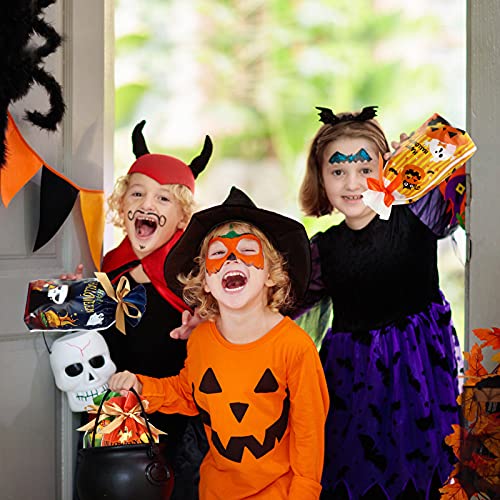 LIHAO 56 Stück Halloween Süßigkeiten Tüten Geschenkbeutel mit Kordelzug Partytüten Kunststoff Geschenktüten Candy Tüten für Halloween Mitgebsel Partyzubehör