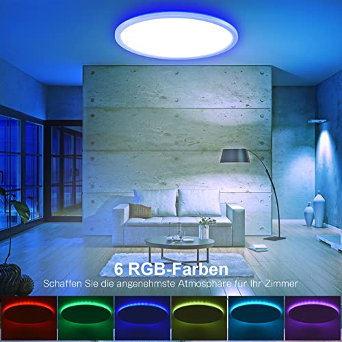 MILFECH 24W LED Deckenleuchte Dimmbar mit Fernbedienung, Deckenlampe RGB Farbwechsel 3200LM IP54 Rund für Schlafzimmer Kinderzimmer Küche Wohnzimmer, 3000K-6000K, Rgb+kaltweiß+warmweiß