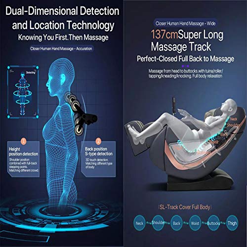 Lzour 4D Ganzkörper-Massagestuhl, Null-Gravity-Computerkörper-Scan, automatische Höheneinstellung und drahtlose Fernbedienung, Heizvibrator Shiatsu-Knetung,Beige