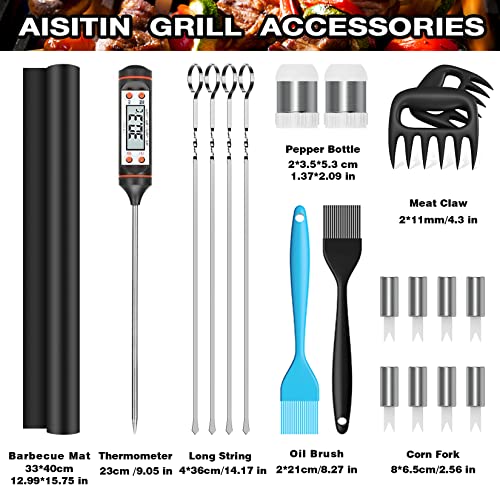 AISITIN 25er BBQ Grillbesteck Tool Set, Grill Zubehör Geschenk für Männer mit Grillkoffer und Grillmatte, aus Hochwertiger Edelstahl für Garten und Camping für Männer und Frauen