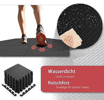 Fitgenics Bodenschutz Matten 20er Set Puzzlematten Schutzmatten Fitness Matte Trainingsmatten wasserdichte Anti-rutsch Bodenauflagen Gymnastikmatten Unterlegmatten für Pool Fitnessgeräte (Schwarz)