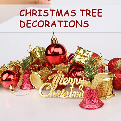 Yisscen Weihnachtskugel Rot Gold, 32 Stück Set Christbaumkugeln, Weihnachtsbaum Bälle Dekorationen, Christbaumkugeln mit Glitzer, für Weihnachtsdeko, Weihnachten Anhänger, Baumschmuck