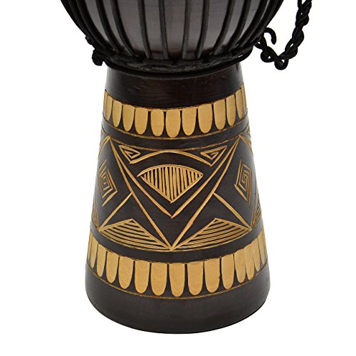 50 cm Djembe Trommel Buschtrommel Afrika-Style geschnitzt Handarbeit exotische Motive Schnüre Knoten Ziegenfell schwarz braun