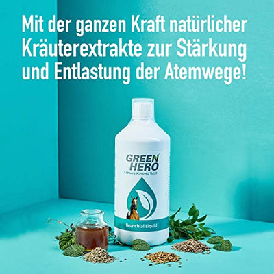 Green Hero Bronchial Liquid für Pferde mit Kräutern - Bronchialkräuter, Bronchialsaft zur Stärkung und Entlastung der Atemwege, 1000 ml