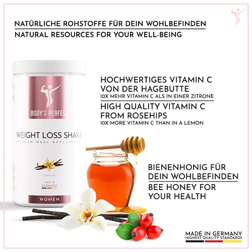 BODY'S PERFECT® Weight Loss Shake für Frauen, Diät Shake zur Gewichtskontrolle mit hochwertigem Protein, Mahlzeitersatz mit allen wichtigen Vitaminen und Mineralstoffen, 500g (Vanille)