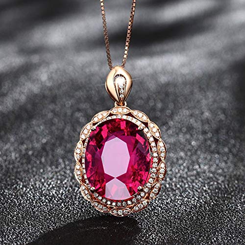 ANAZOZ 18K Rosegold Halskette Damen 750, Ovale Spitze 12.92ct Turmalin Rot Halsketten mit Anhänger mit Diamant Schmuck für Frauen Echtschmuck mit Zertifikat