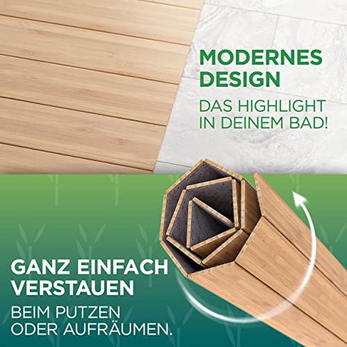 Green'n'Modern Badematte aus Bambus rutschfest 80 x 50 | Bambusmatte Badteppich Badezimmer | Holz Duschvorleger hygienisch | Holzteppich Fußbodenauflage | Bambusteppich als Badmatte | WC-Matte