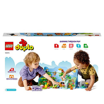 LEGO 10973 DUPLO Wilde Tiere Südamerikas Spielzeug-Set mit 7 Tierfiguren, Steine und Dschungel-Spielmatte, Lernspielzeug für Mädchen und Jungen ab 2 Jahre