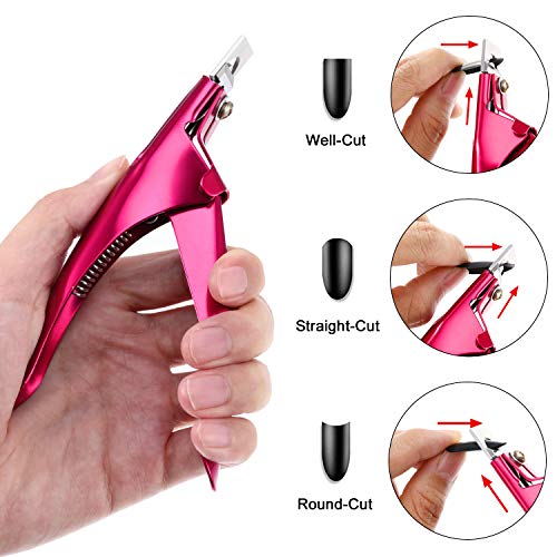 3 Stücke Falsche Nagelknipser Acryl Nagelspitzen Cutter Rostfrei Edelstahl Nägel Clipper Kit Nagel Catcher Trimmer Maniküre Werkzeug für Künstliche Gel Acryl Nagel (Rose Rot, Lila, Schwarz)