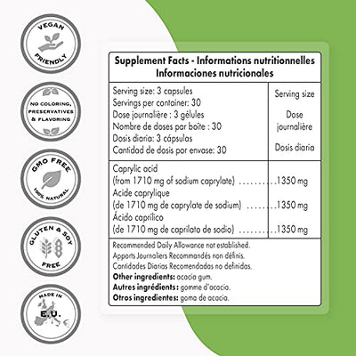 Supersmart - Caprylic Acid 450 mg - gesättigte Mittelketten-Fettsäure - Verbessert die Gesundheit der Darmflora | Nicht GVO & Glutenfrei - 90 Kapseln