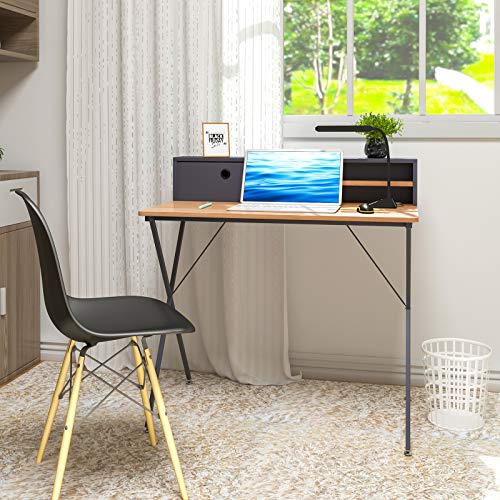 WOLTU Schreibtisch TS122hei Computertisch Bürotisch Arbeitstisch PC Laptop Tisch, mit Ablage, aus MDF und Stahl, 90x50x88,5cm(BxTxH), Hell Eiche+Grau