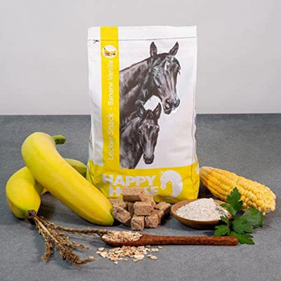 Happy Horse Pferdeleckerlie Box 7 x 1 kg + GRATIS Aufbewahrungsdose. Die Leckerlies mit KANNE Fermentgetreide und toller Abwechslung.