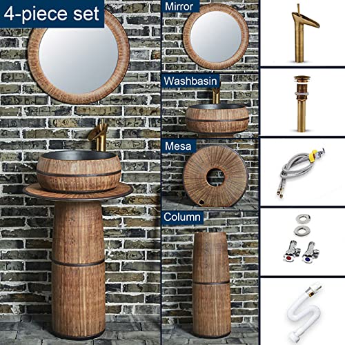 YRRA Waschtisch Stehend mit Säule, Moderner Waschtischschrank, Dreidimensional handgeschnitzt Washbasin für drinnen und draußen, Antifouling Und Leicht Zu Reinigen,4 Piece Set,with Faucet