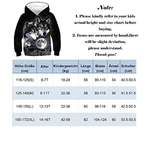 Goodstoworld Pullover Mädchen Pulli Jungen Hoodie Sweatshirt Kinder Kapuzenshirt Roter Wolf Kinder Pulli Kapuzenshirt Hoodies 14-16 Jahre