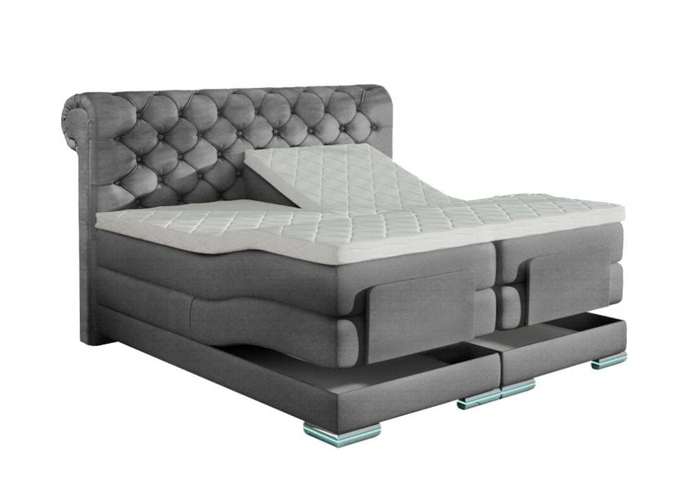 Manchester Boxspringbett elektrisch Grau Stoff 200 x 200 cm/LED-Fuß