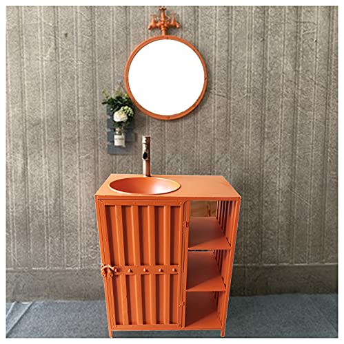 YRRA Retro one-Piece Base Washbasin, Creative bar Bathroom Standing Sink, Floor Standing Washbasin, Industrial Style with tap 25,5 x 18 x 33,4 Zoll,Orange,with Mirror