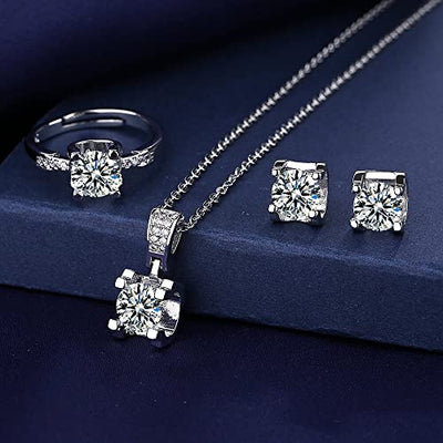 Halskette Moissanite Diamant-Schmuck-Set 925 Sterling Silber Party Hochzeit Ringe Ohrringe Halskette für Frauen Braut Sets Geschenk