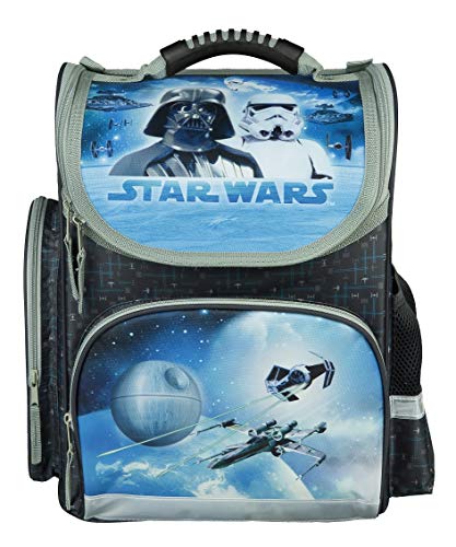 Familando Star Wars Classic Schulranzen-Set 10 TLG. Modell CLOU Ranzen 1. Klasse | Schultasche mit Sporttasche und Schultüte 85cm | Blau | Regenschutz