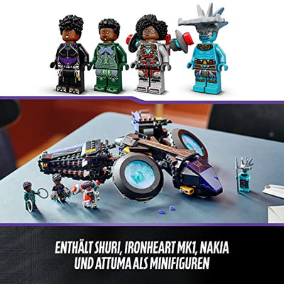 LEGO 76211 Marvel Shuris Sonnenvogel, Black Panther Spielzeug zum Bauen, Luftschiff für Kinder, Wakanda Forever Set, Avengers Superhelden Geschenk