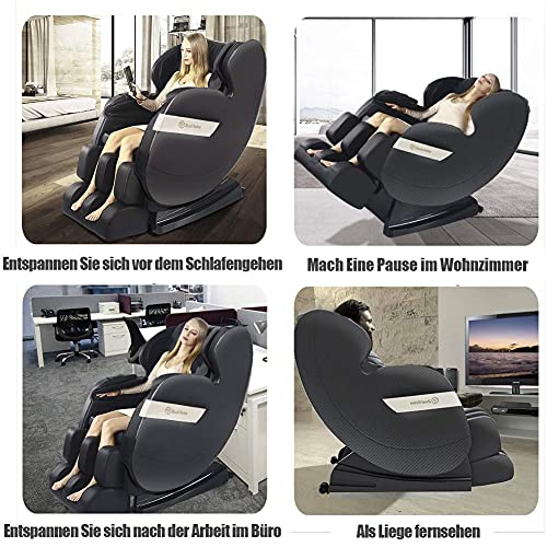 Real Relax Massagesessel, Zero-Gravity Massagesessel Ganzkörpermassage mit Wärmefunktion Bluetooth Airbags Fussrollen Massage Relaxsessel für Hause und Büro, Favor-03 Plus(Schwarz)