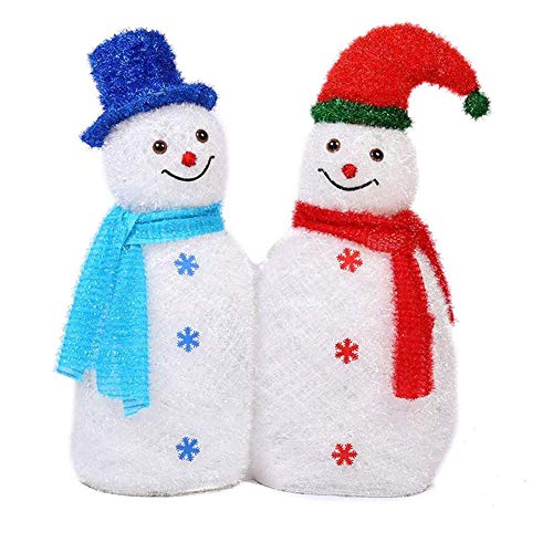 WANGIRL Lit Siamese Schneemann LED Beleuchtet Figur mit Schal Hut Warm Bunte Lichter Weihnachten Deko Eisen Rahmen Woollen für Innen Außen,90cm Draussen