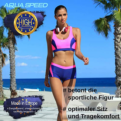 Aqua Speed Damen Bikini Set | Two Piece Swimsuit | Womens Swimwear | Zweiteilige Badebekleidung | Strand Bademode | Zweiteiler für Frauen | Beachwear | Gr. 42, 43 Neon Pink - Navy | Fiona