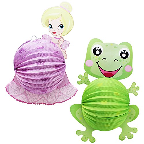 com-four® 2X Laterne mit Buntem Prinzessin und Frosch Motiv - Papierlaterne für Sankt Martin und Halloween - Martinslaterne für Kinder