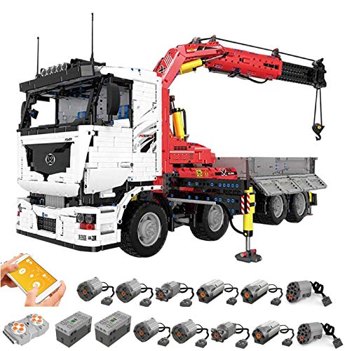 Foxcm Technik LKW mit Pneumatik Kran, 8238 Teile Technik Ferngesteuert LKW mit Fernbedienung und 11 Motoren, Technik LKW Bausteine Kompatibel mit Lego Technik