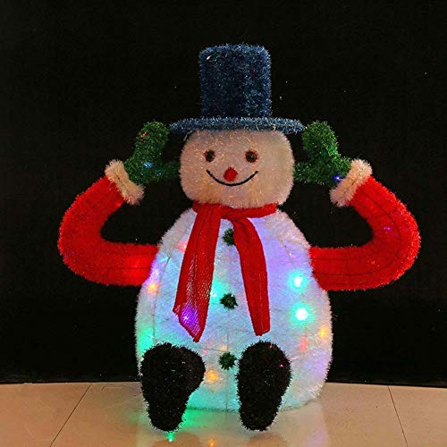 WANGIRL Lit Roter Schal Blauer Hut Sitzung LED Beleuchtet Schneemann Weihnachten Deko Figur Warm Bunte Lichter Eisen Rahmen Woollen Innen Außen,100cm Draussen