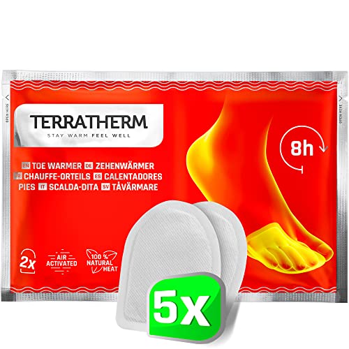 TerraTherm Fußwärmer Pads, Zehenwärmer selbstklebend für 8h warme Füße, Wärmepads Füße passen für alle Schuhe- extra dünn und angenehm weich, 5 Paar