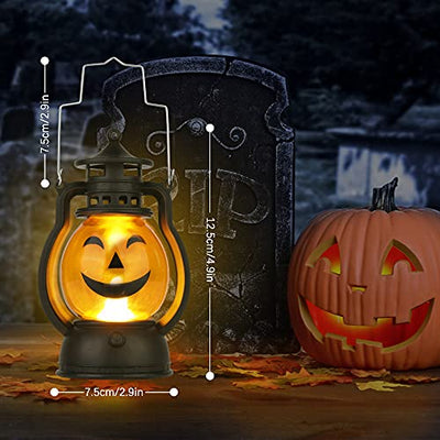 Kürbis Licht, 3 Stück Halloween Laterne mit LED Kerze, Kürbis Laterne Teelichter Batterie LED Kürbis Licht Vintage Laterne Nachtlicht Tragbare Kürbis Lichter für Halloween Deko