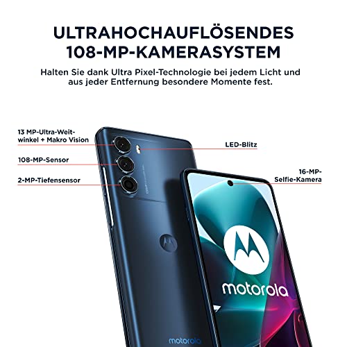 Motorola moto g200 5G Smartphone (6,8"-FHD+-Display, 144 Hz, 108-MP-Kamera, 8/128 GB, 5000 mAh, Android 11), Stellar Blue, inkl. Schutzcover + KFZ-Adapter [Exklusiv bei Amazon]