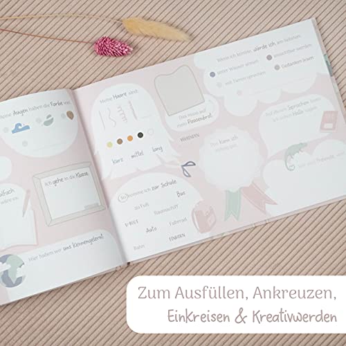 mintkind® „Meine Schulfreunde“ Freundebuch für Mädchen – Freundschaftsbuch für die Grundschule | Geschenk zur Einschulung | Schulfreundebuch zum Ausfüllen im Alpaka und Regenbogen Design