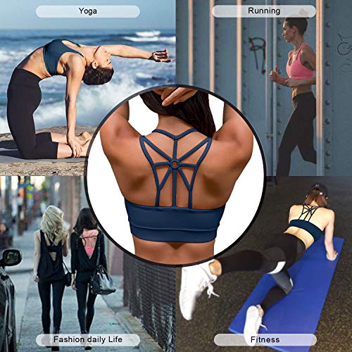 YIANNA Frauen Sport BH Ohne Bügel Gepolstert Racerback Bustier Yoga Sports Bra Push Up Joggen Fitness Top Starker Halt Shirt Blau,YA139 Size S