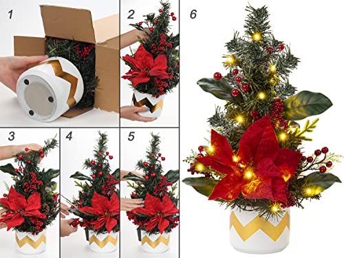 50 cm Weihnachtsbaum Künstlich Klein Deko Tannenbaum mit 20 LED Weihnachtsdeko, Mini-Weihnachtsbaum mit Ornamenten, Mini Weihnachtsbaum für Tisch