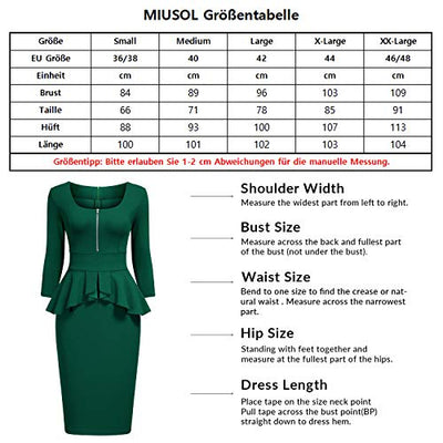 MIUSOL Damen Business Cocktailkleid Karree-Ausschnitt 3/4 Arm Reißverschluss Schößchen Kleid Navy Blau XL