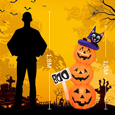 Solpex Halloween deko Aufblasbar Kürbis Geist Dekoration 150 cm Eingebaute LEDs Aufblasbare Halloween Kürbis für Halloween Party Garten Rasen Dekoration