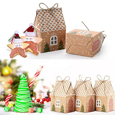 TsunNee Weihnachten Party Geschenkboxen, Weihnachten Kraftpapier Süßigkeitskästen, Weihnachten Mitbringsel Taschen, Kreativ Papier-Treat-Boxen für Weihnachten Partydekorationen, 50er Pack